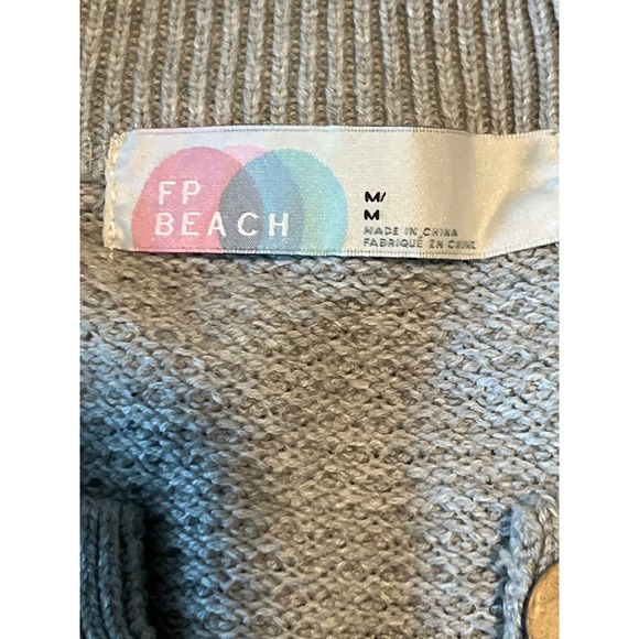 Free People Beach Hailee Gray Cotton Henley Textured Oversized Sweater M - Picture 3 of 7